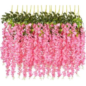 12 Packs Artificial Hanging Plants, Premium Oxidation Resistance Artificial Flower, Artificial Wisteria Plants (Color: Pink)