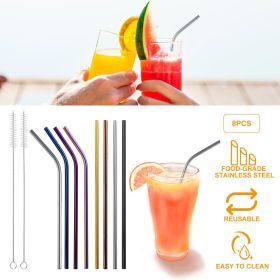 10Pcs 8.5in Stainless Steel Drinking Straws Reusable Metal Drinking Straws for 20oz Tumbler (Color: Color)