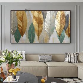 Hand Painted Oil Painting Large Abstract Leaves Oil Painting on Canvas Original Plants Painting Gold Foil Art Decor Living room Wall Decor Custom Mode (style: 01, size: 60x120cm)