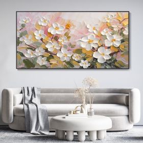 Hand Painted Oil Painting White Cherry Blossom Landscape Art 3D Floral Original Canvas Oil Painting Modern Green Plants Textured Wall Art Spring Decor (style: 01, size: 150x220cm)