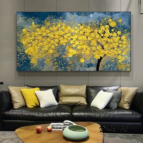 Modern Oil Painting Handmade on Canvas Golden Yellow Rich Tree Flower Plant Canvas Art Painting Canvas Home Living Room Bedroom Luxurious Decoration P (style: 01, size: 60x120cm)