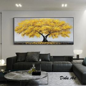 Oil Painting 100% Handmade Hand Painted Wall Art On Canvas Yellow Tree Plant Horizontal Abstract Modern Home Living Room Bedroom Luxurious Decoration (style: 01, size: 150x220cm)