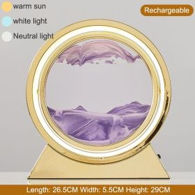 3D Hourglass LED Lamp 360¬∞ Moving Sand Art Table Lamp Sandscapes Quicksand Night Light Living Room Accessories Home Decor Gifts (Color: Gold--Purple 29CM, Ships From: China)