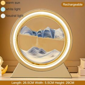 3D Hourglass LED Lamp 360¬∞ Moving Sand Art Table Lamp Sandscapes Quicksand Night Light Living Room Accessories Home Decor Gifts (Color: Gold--Blue 29CM, Ships From: China)