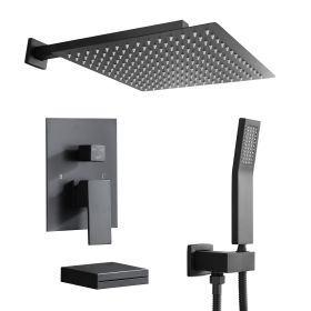 12-Inch 3-Spray Shower System With Square Wall Mounted Adjustable Shower Head And Handheld Shower With Hose (Finish: Matte Black)