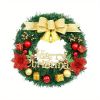 Christmas Wreath Reef For Front Door Window 24 Inch Pine Artificial Garland With Bowknot, Bells, Deer, Red Berries