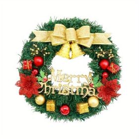 Christmas Wreath Reef For Front Door Window 24 Inch Pine Artificial Garland With Bowknot, Bells, Deer, Red Berries (Color: 60cm+ colored light)