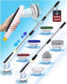 Electric Spin Scrubber, 2024 New Super Quiet Power Cleaning Brush for Bathroom Floor Tile with Long Handle (Color: Off-white)