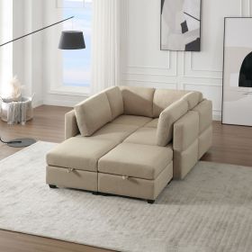 Oversized Modern 6 Seat Upholstered Sofa, Large Sectional Sofa with Storage Seats and Ottomans , Sofa Bed with Thick and Soft Cushions at All Sides (Color: as Pic)