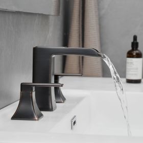 New Waterfall Bathroom Sink Faucet 3 Hole Dual Handle 8 Inch Bath Faucet with Plastic Perforated Drainer (Color: Oil Rubbed Bronze)