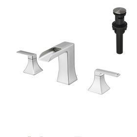 New Waterfall Bathroom Sink Faucet 3 Hole Dual Handle 8 Inch Bath Faucet with Plastic Perforated Drainer (Color: Brushed Nickel)