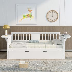 Twin Wooden Daybed with Trundle Bed , Sofa Bed for Bedroom Living Room (Color: White)