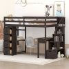 Twin size Loft Bed with Storage Drawers ,Desk and Stairs, Wooden Loft Bed with Shelves