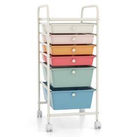 6 Drawers Rolling Storage Cart Organizer (Color: Macaron)