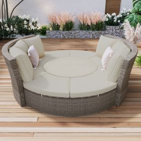 Patio 5-Piece Round Rattan Sectional Sofa Set All-Weather (Color: Gray)