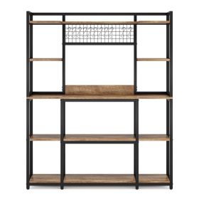 5-Tier Kitchen Baker's Rack, 55" Wide Kitchen Storage Shelf with 11 Hooks (Color: Light Brown)