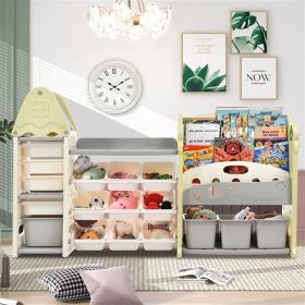 Kids Bookshelf Toy Storage Organizer with 17 Bins and 5 Bookshelves (Color: as picture)