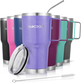 30 oz Tumbler with Handle, Stainless Steel Insulated Travel Coffee Mug with Lid and Straw, Thermal Coffee Cup for Hot&Cold Drinks, Spill Proof (Color: Glitter Lavender)