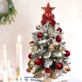 22in Mini Christmas Tree with Light Artificial Small Tabletop Christmas Decoration with Flocked Snow (Color: Red)