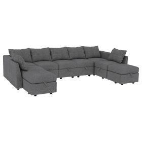 Livelylodge Large Sectional Sofa - 181'' L Oversized Modular Couch with Wooden Frame, Polyester Fabric, 3 Color Options (Black, Beige, Gray) (Color: Gray)