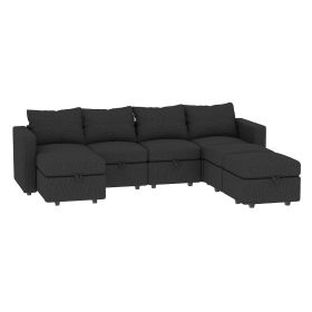 Livelylodge Modern L-Shaped Modular Sectional Sofa, Polyester Upholstery with Sturdy Wooden Frame, Comfortable Couch for Living Room or Office (Color: Black)