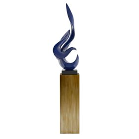 Navy Blue Flame Floor Sculpture With Stand, 65" Tall (Color: Bronze) Navy Blue Flame Floor Sculpture With Stand, 65" Tall (Color: Bronze)