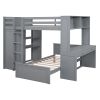 Full size Loft Bed with a twin size Stand-alone bed, Shelves,Desk,and Wardrobe