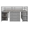 Low Study Full Loft Bed with Cabinet ; Shelves and Rolling Portable Desk ; Multiple Functions Bed