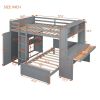 Full size Loft Bed with a twin size Stand-alone bed, Shelves,Desk,and Wardrobe