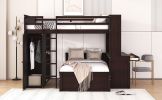 Full size Loft Bed with a twin size Stand-alone bed, Shelves,Desk,and Wardrobe