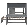 Full size Loft Bed with a twin size Stand-alone bed, Shelves,Desk,and Wardrobe