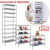 10 Tiers Shoes Rack Shelves 27 Pairs Shoes Storage Organizer Stand Non-Woven Fabric Detachable Shoes Tower Stackable Shoes Storage Rack