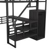 Full Size Metal Loft Bed with Desk, Storage Staircase and Small Wardrobe, Storage stairs can be installed left and right