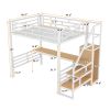 Full Size Metal Loft Bed with Desk, Storage Staircase and Small Wardrobe, Storage stairs can be installed left and right