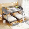 Full Over Twin & Twin Bunk Bed;  Velvet Triple Bunk Bed with Drawers and Guardrails