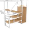 Full Size Metal Loft Bed with Desk, Storage Staircase and Small Wardrobe, Storage stairs can be installed left and right