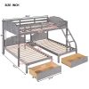 Full Over Twin & Twin Bunk Bed;  Velvet Triple Bunk Bed with Drawers and Guardrails