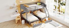 Full Over Twin & Twin Bunk Bed;  Velvet Triple Bunk Bed with Drawers and Guardrails