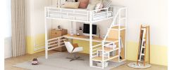 Full Size Metal Loft Bed with Desk, Storage Staircase and Small Wardrobe, Storage stairs can be installed left and right