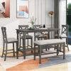 6-Piece Counter Height Dining Table Set Table with Shelf 4 Chairs and Bench for Dining Room