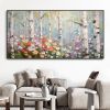 Hand Painted Oil Painting Birch Forest Colorful Decor Art Hand Painted Forest Plant Painting Birch Forest Landscape Texture Artwork Blooming Flowers C