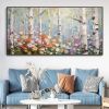 Hand Painted Oil Painting Birch Forest Colorful Decor Art Hand Painted Forest Plant Painting Birch Forest Landscape Texture Artwork Blooming Flowers C