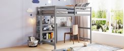 Full Size Wooden Loft Bed with Shelves, Desk and Writing Board