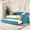 Upholstered Daybed Sofa Bed Twin Size With Trundle Bed and Wood Slat