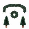 Pre-lit Optical Fiber Christmas Artificial Tree 4-Piece Set, Christmas Garland, Wreath and set of 2 Entrance Trees with Colorful Lights