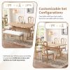 Retro 6-Piece Trestle Dining Table Set with Upholstered Dining Chairs and Dining Bench, Smooth Dining Backs for Dining Room, Living Room, Kitchen