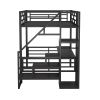 Full Size Metal Loft Bed with Desk, Storage Staircase and Small Wardrobe, Storage stairs can be installed left and right