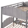 Full Over Twin & Twin Bunk Bed;  Velvet Triple Bunk Bed with Drawers and Guardrails