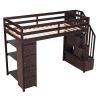 Twin size Loft Bed with Storage Drawers and Stairs, Wooden Loft Bed with Shelves