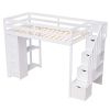 Twin size Loft Bed with Storage Drawers and Stairs, Wooden Loft Bed with Shelves